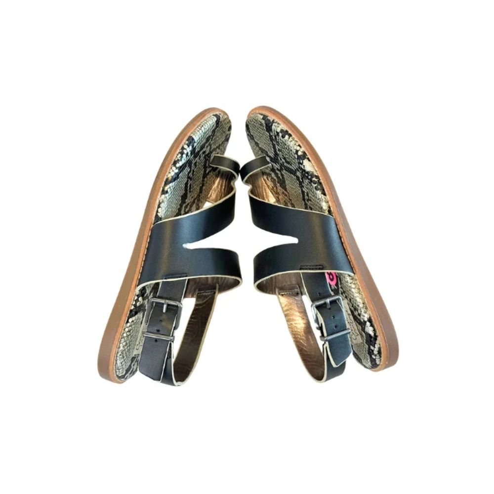 Crown Vintage Sandals Aaliya Black Zion Leather Wedge Strappy Women's 8/38.5